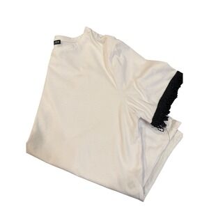 ZARA White Beaded Fringe Sleeve T-Shirt Womens Large Crew Neck Short Sleeve Top